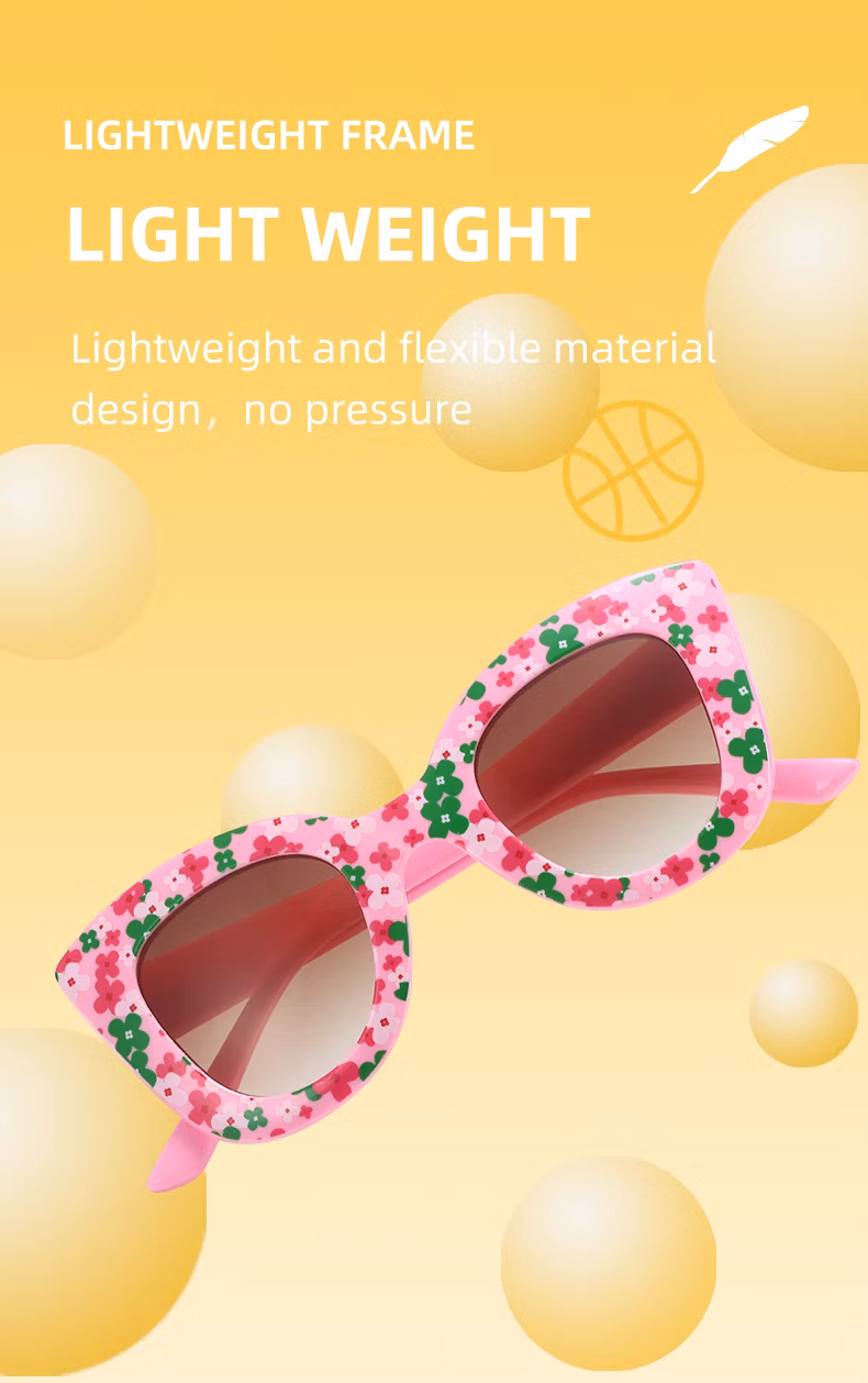 High Quality Flower Pattern Girl Style Plastic Sunglasses with UV400 Lens
