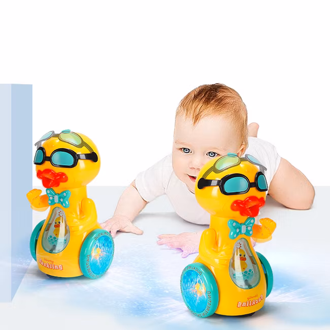 Battery Operated Cartoon Sunglasses Duck Toy Kids Plastic Animal Musical Toys Cute Baby Toys with Light Music and Spray Children Music Toys