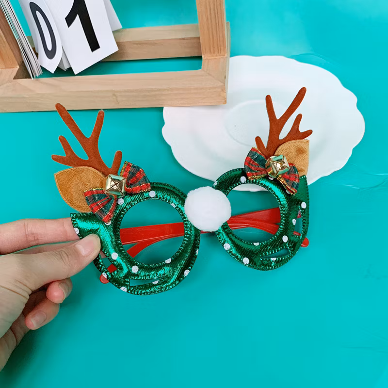 2025 Christmas Flocked Elk Antlers Leather New Year&prime;s Party Holiday Ornaments Eyeglasses