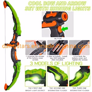 Bow and Arrow Set for Kids -Green Light up Archery Toy Set -Includes 6 Suction Cup Arrows, Target & Quiver - for Boys & Girls Ages 3 -12 Years Old