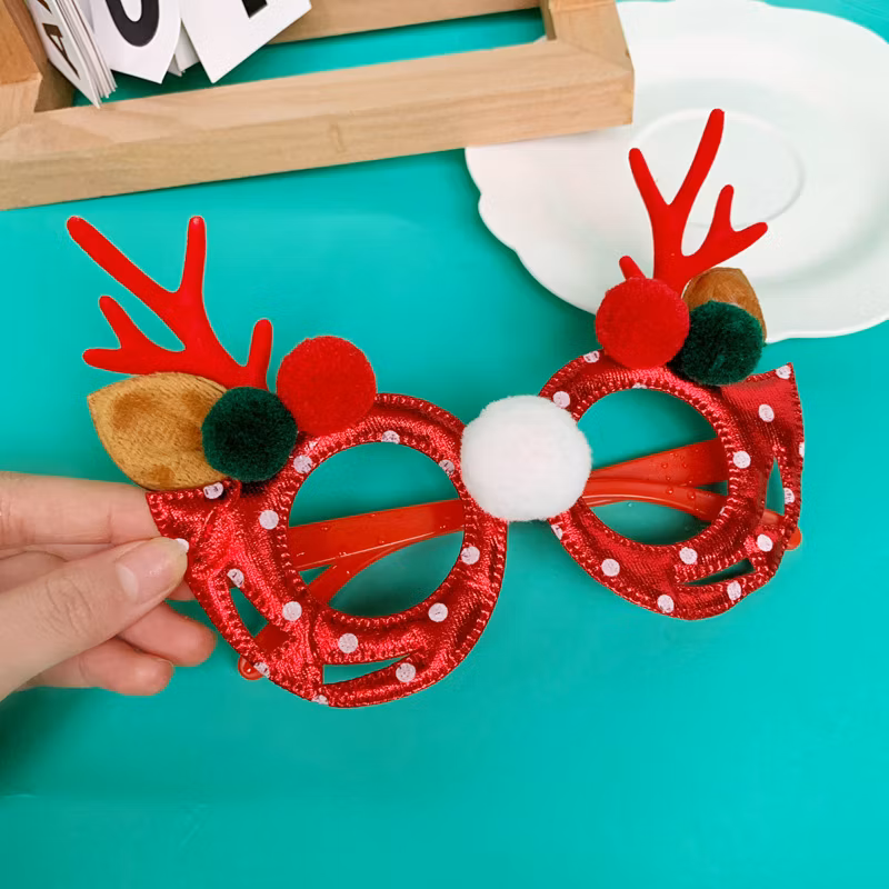2025 Christmas Flocked Elk Antlers Leather New Year&prime;s Party Holiday Ornaments Eyeglasses