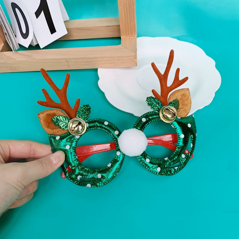 2025 Christmas Flocked Elk Antlers Leather New Year&prime;s Party Holiday Ornaments Eyeglasses