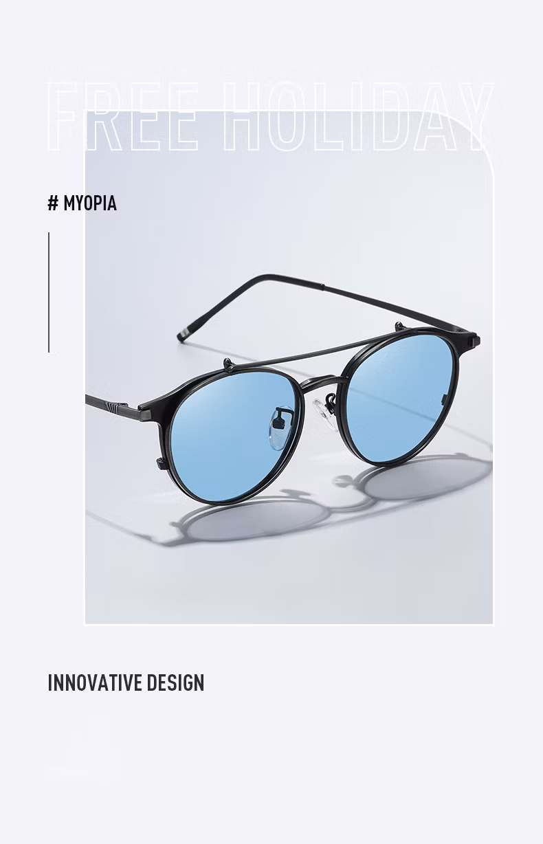 2024 New Round Frame Retro Double Polarized Flip Sunglasses Men&prime;s and Women&prime;s Trend Individuality Foreign Trade Sunglasses 7020