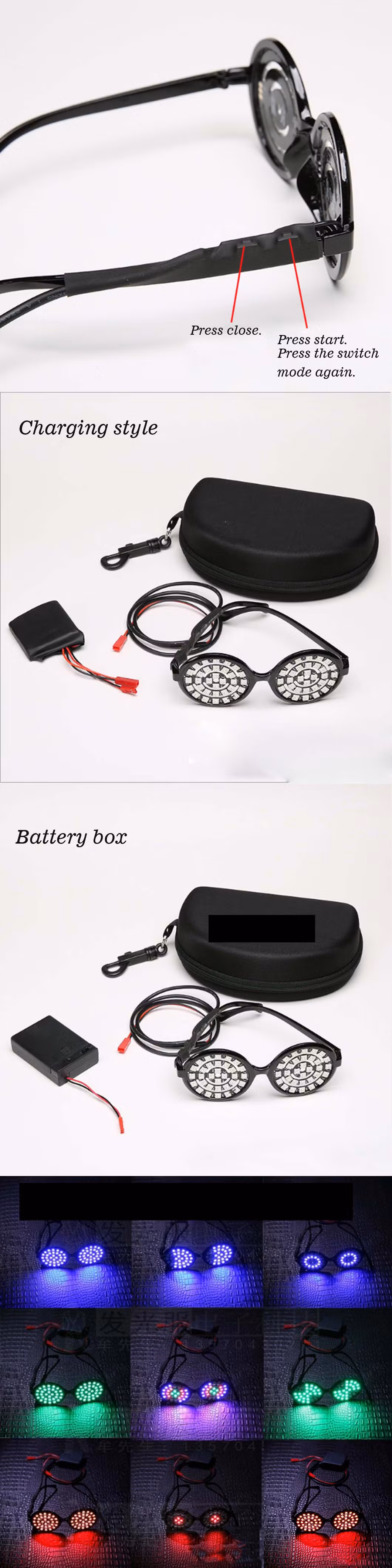 Bright Light Safety Light up Multicolor LED Flashing Glasses