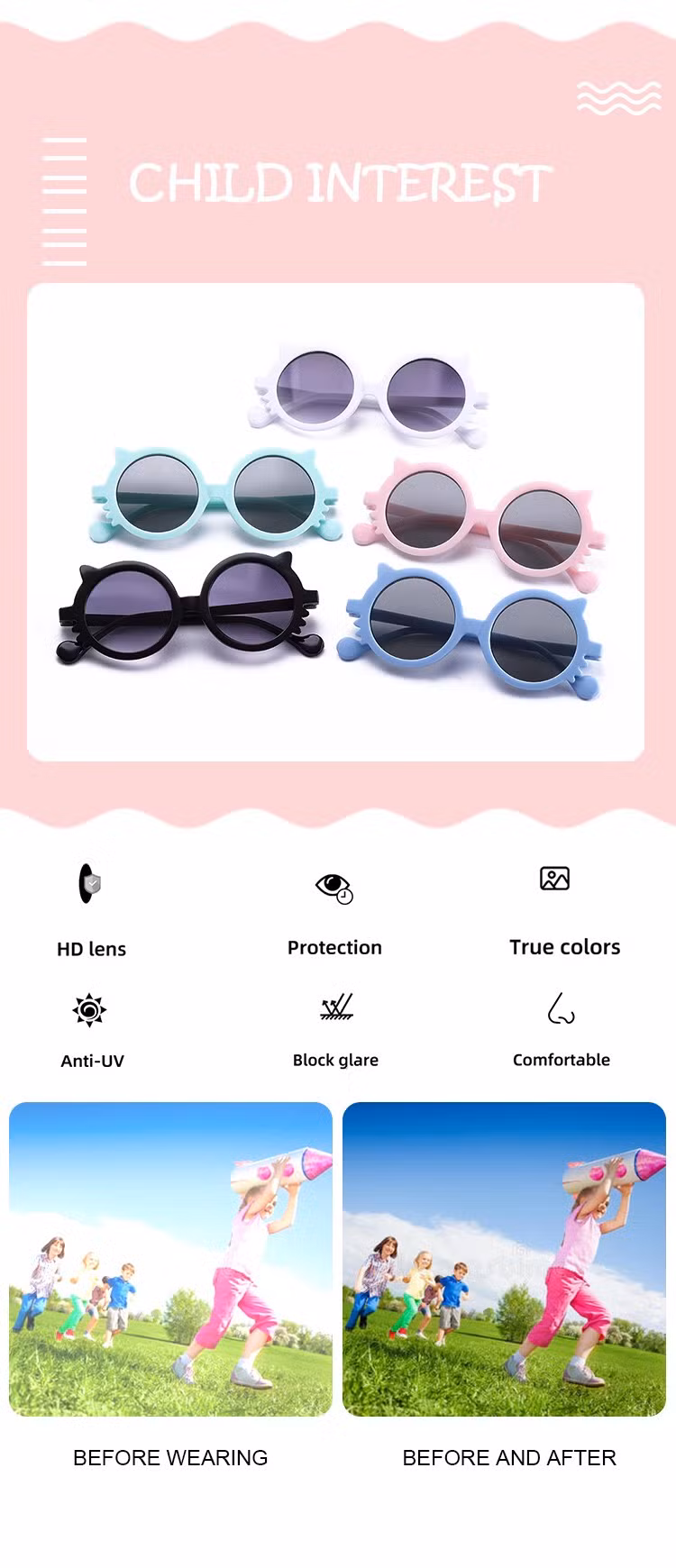 New Fashion Tpee Child Sunglasses with Anti-Ultraviolet UV400 Polarized Lens Sunglasses