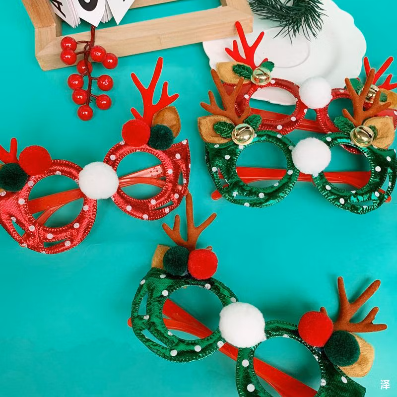 2025 Christmas Flocked Elk Antlers Leather New Year&prime;s Party Holiday Ornaments Eyeglasses