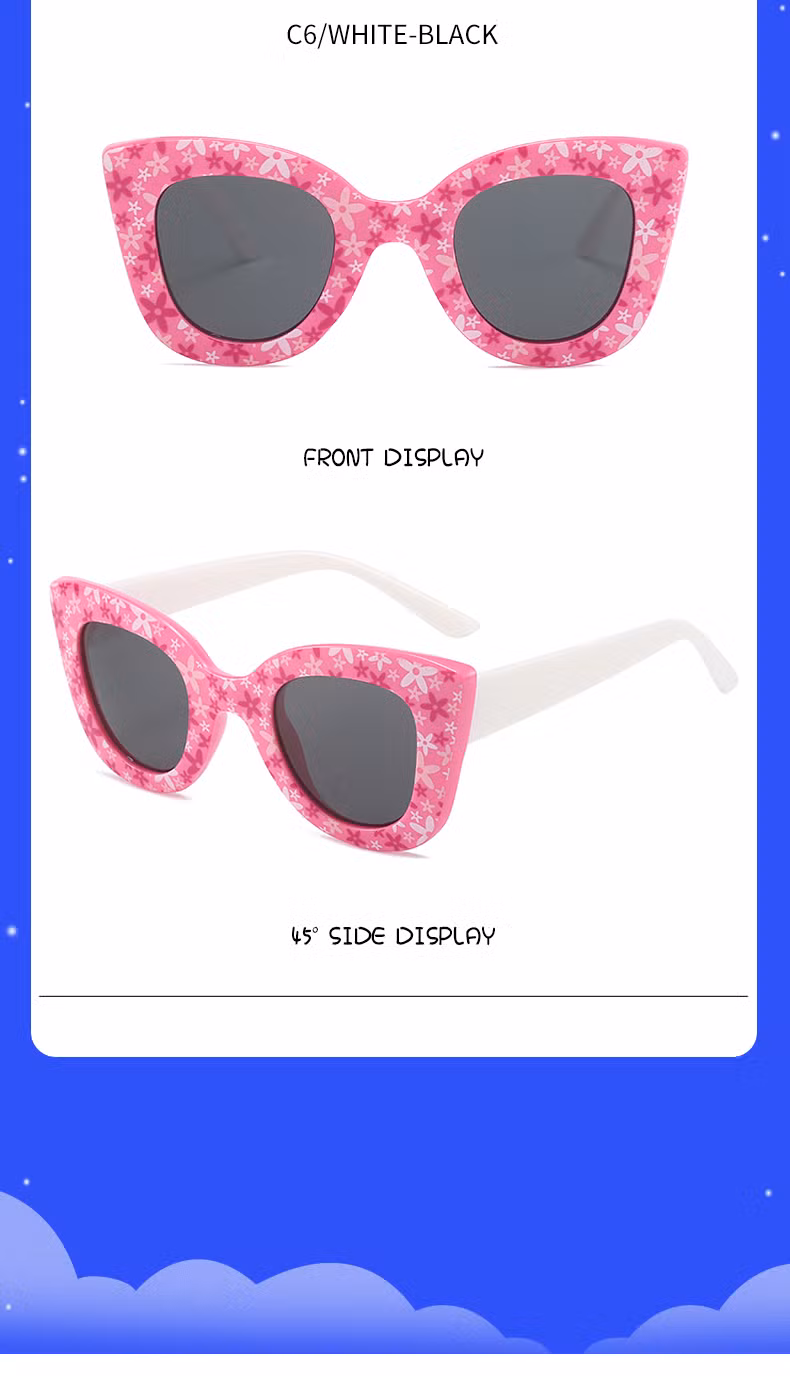 High Quality Flower Pattern Girl Style Plastic Sunglasses with UV400 Lens