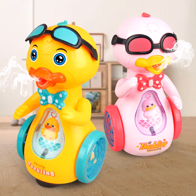Battery Operated Cartoon Sunglasses Duck Toy Kids Plastic Animal Musical Toys Cute Baby Toys with Light Music and Spray Children Music Toys