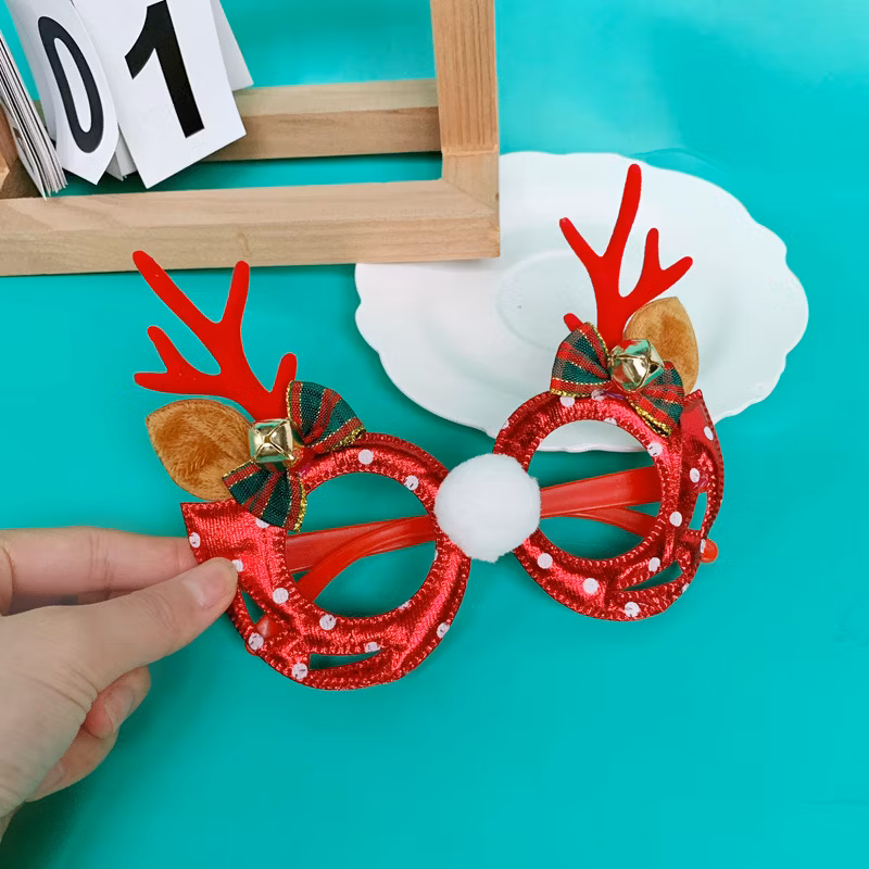 2025 Christmas Flocked Elk Antlers Leather New Year&prime;s Party Holiday Ornaments Eyeglasses