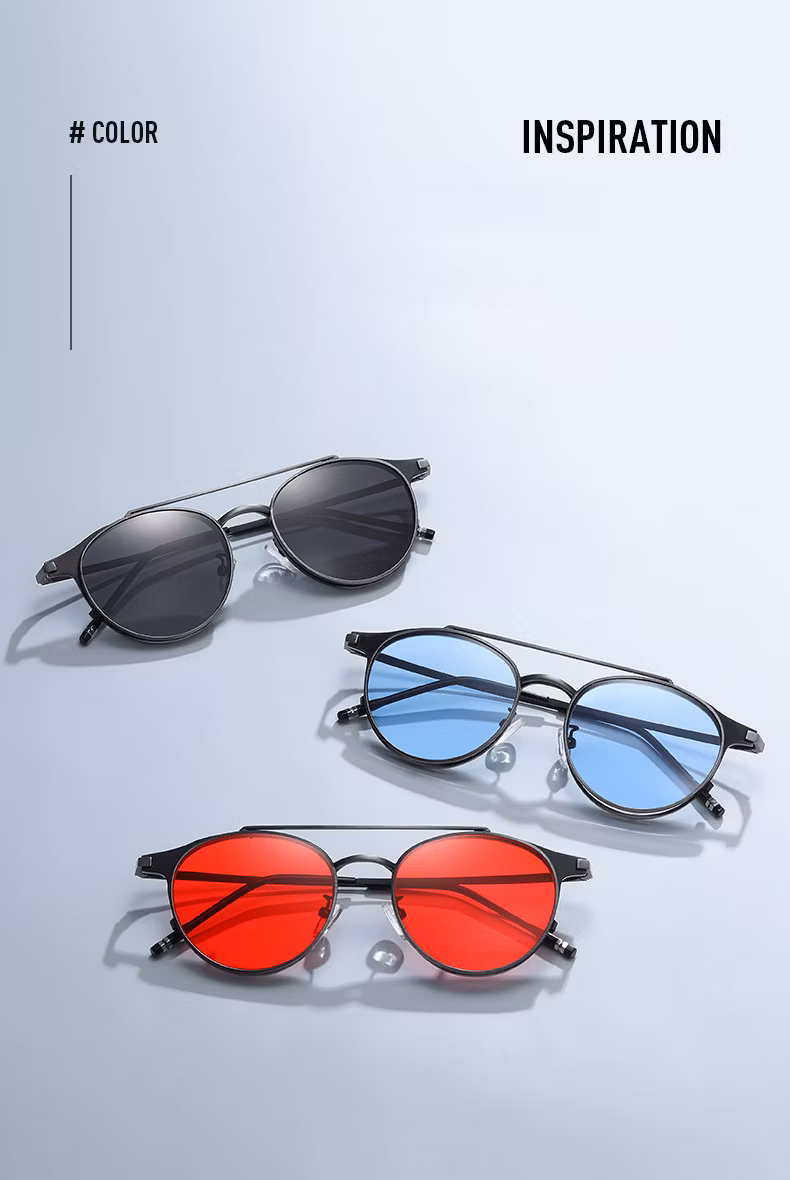 2024 New Round Frame Retro Double Polarized Flip Sunglasses Men&prime;s and Women&prime;s Trend Individuality Foreign Trade Sunglasses 7020
