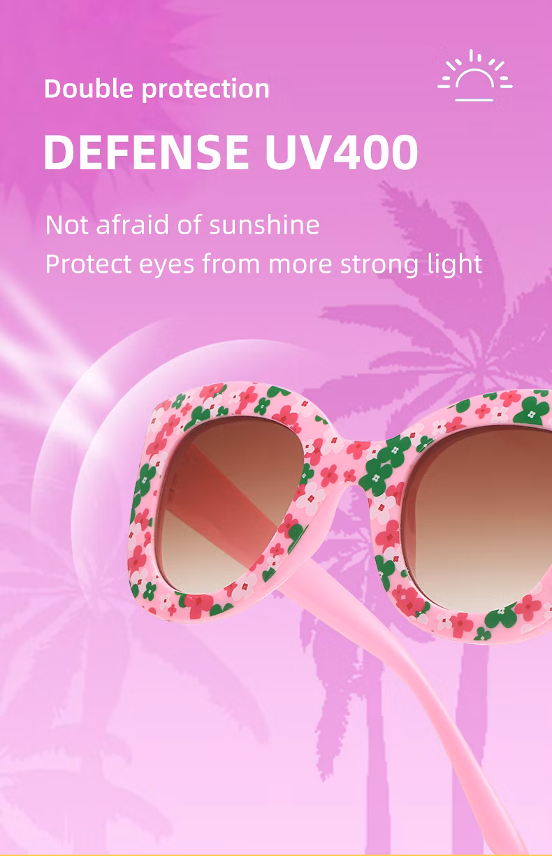 High Quality Flower Pattern Girl Style Plastic Sunglasses with UV400 Lens