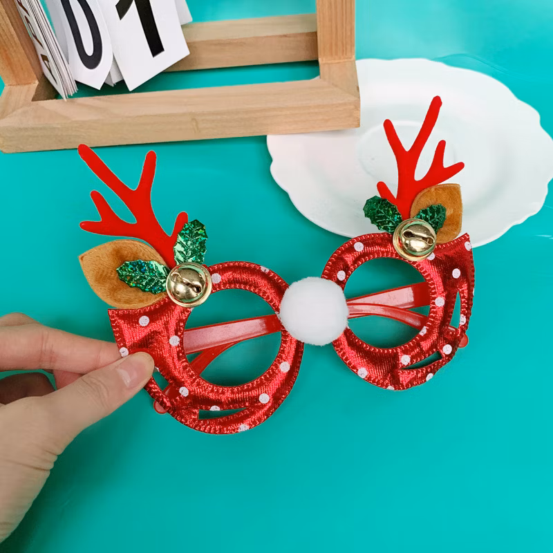2025 Christmas Flocked Elk Antlers Leather New Year&prime;s Party Holiday Ornaments Eyeglasses