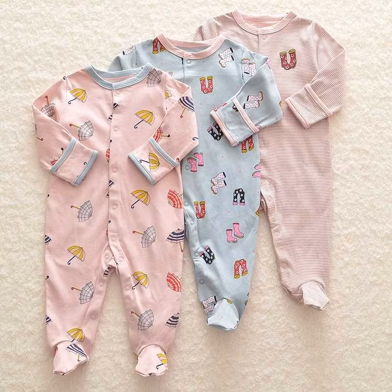 Children&prime;s Clothing Infants and Young Children Onesie Long-Sleeved Footed Crawling Clothes Baby Three Pieces Baby Wear Baby Clothes Kids Wear