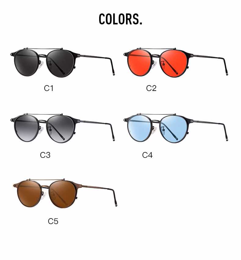 2024 New Round Frame Retro Double Polarized Flip Sunglasses Men&prime;s and Women&prime;s Trend Individuality Foreign Trade Sunglasses 7020