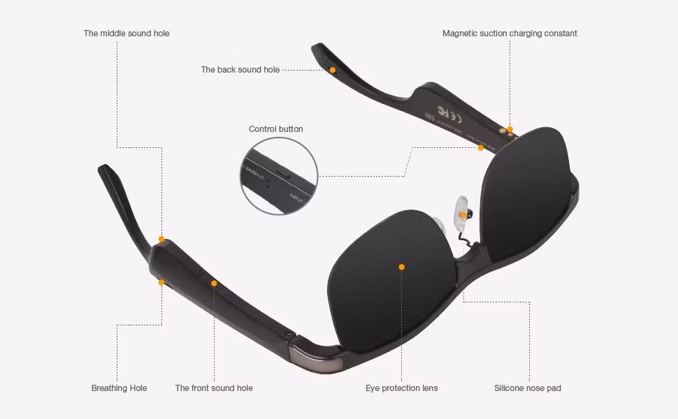 High Quality Bluetooth 5.0 Blue Light Blocking Kids Eye Glasses Comfortable Smart Men Sunglasses