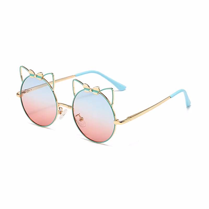 Customized Cartoon Big Face Cat Bowknot Kids Metal Sunglasses