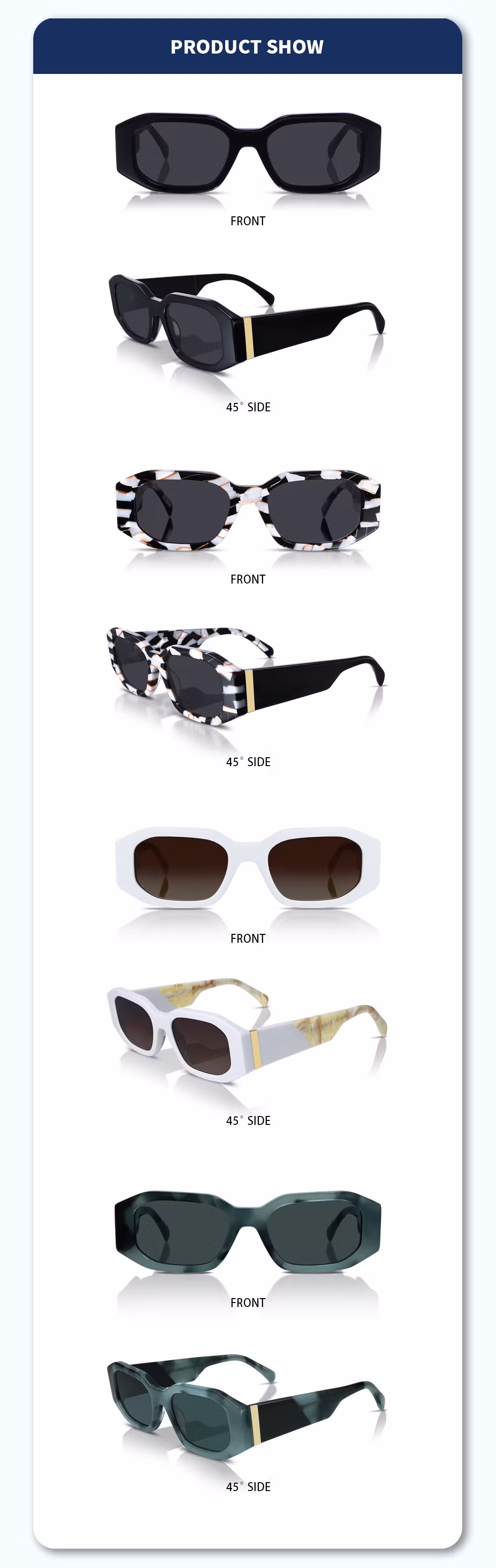 Yeetian New Hot Small Rectangular Black Marble Custom Acetate Sunglasses for Woman