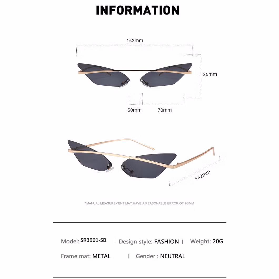 Luxury New Design Small Cat Eye Frameless Personality Sun Glasses for Men and Women Unique Fashion Style Sunglasses