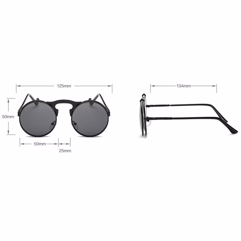 3057 Steampunk Sunglasses Round Metal Women Style Retro Flip Circular