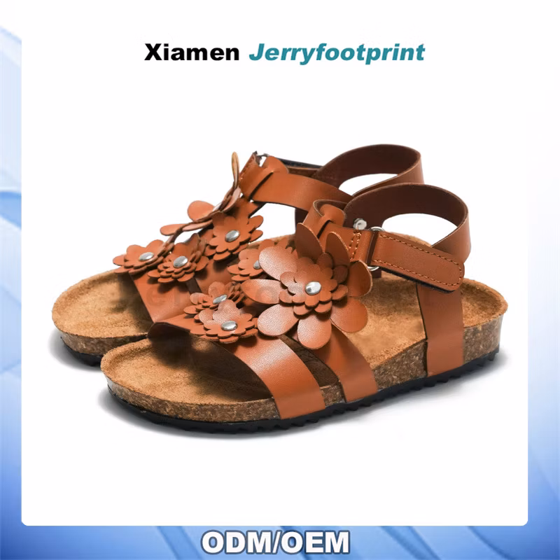 2024 Summer Custom Fashion Kids Cork Sandals Flower Girls Baby Soft Beach Shoes
