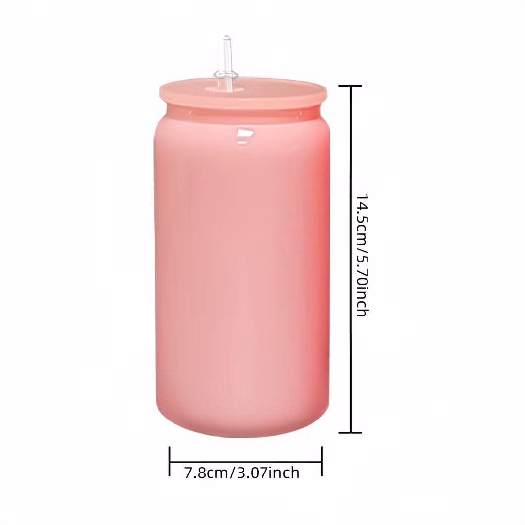 UV Dtf Glossy Colored 16oz Cans Glass Tumbler with Clear Plastic Straw Can Shaped Drinkware Beer Glasses Cup for Drinking Camping