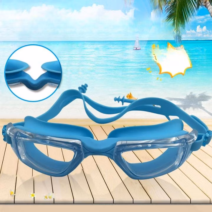 OEM Adult Waterproof and Fog-Proof HD Transparent One-Piece Earplugs Swimming Goggles