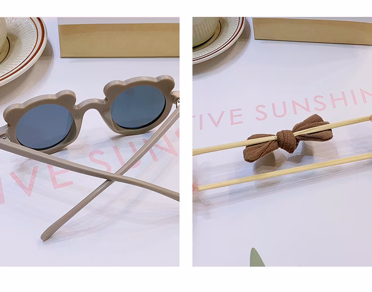 2PCS/Pack Fashion Solid Color Bow Hair Clip Bear Ear Sunglasses Set Protection Glasses Kids Hair Accessories Boutique Hairclips