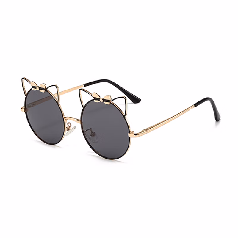 Customized Cartoon Big Face Cat Bowknot Kids Metal Sunglasses