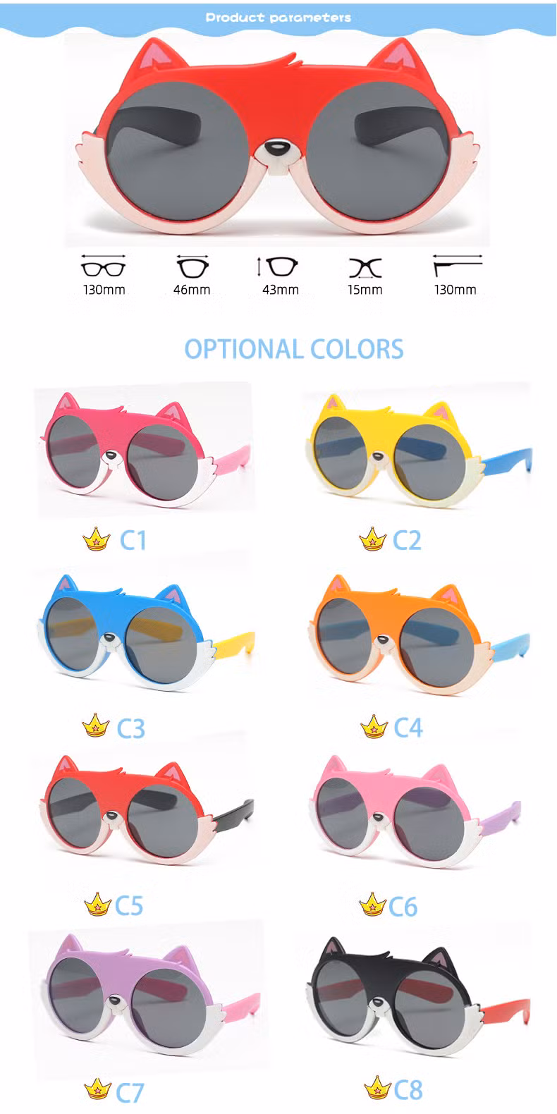 2022 Best Selling Hot Popular Trendy High Quality Cute Animals Kids Eyewear Children Custom Logo Tac UV400 Polarized Lenses Fashion Sunglasses
