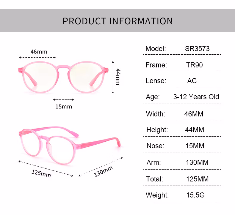 2023 Amazon Hot Selling Tr90 Spring Hinge Children Round Computer Anti Reflection Blue Light Glasses for Kids