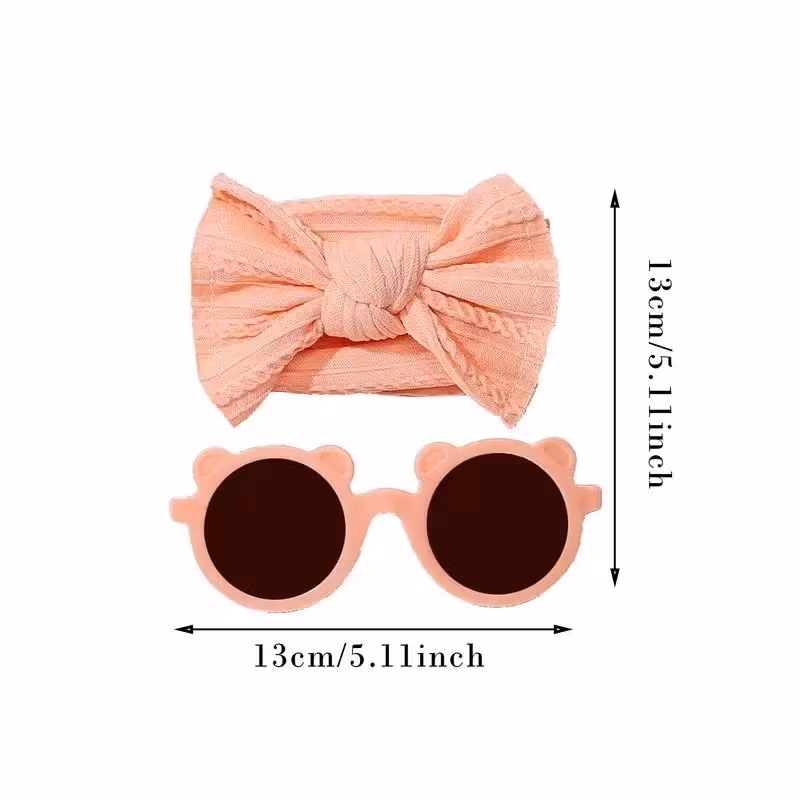 2PCS Heart Shaped Sunglasses Sunshade and Nylon Solid Color Elastic Headband Set for Girls Kids Hair Accessories Children