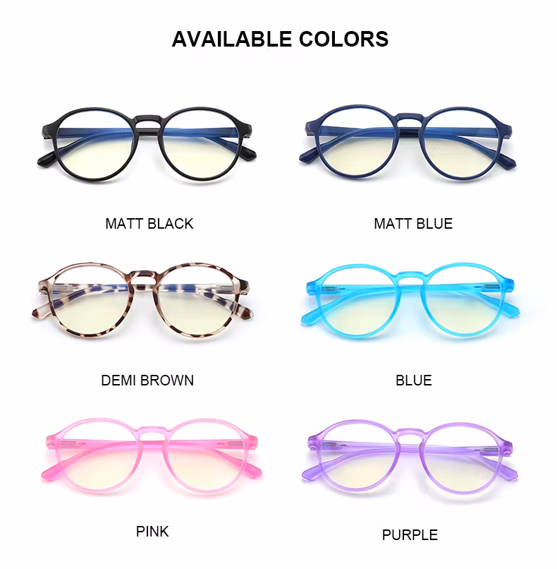 2023 Amazon Hot Selling Tr90 Spring Hinge Children Round Computer Anti Reflection Blue Light Glasses for Kids