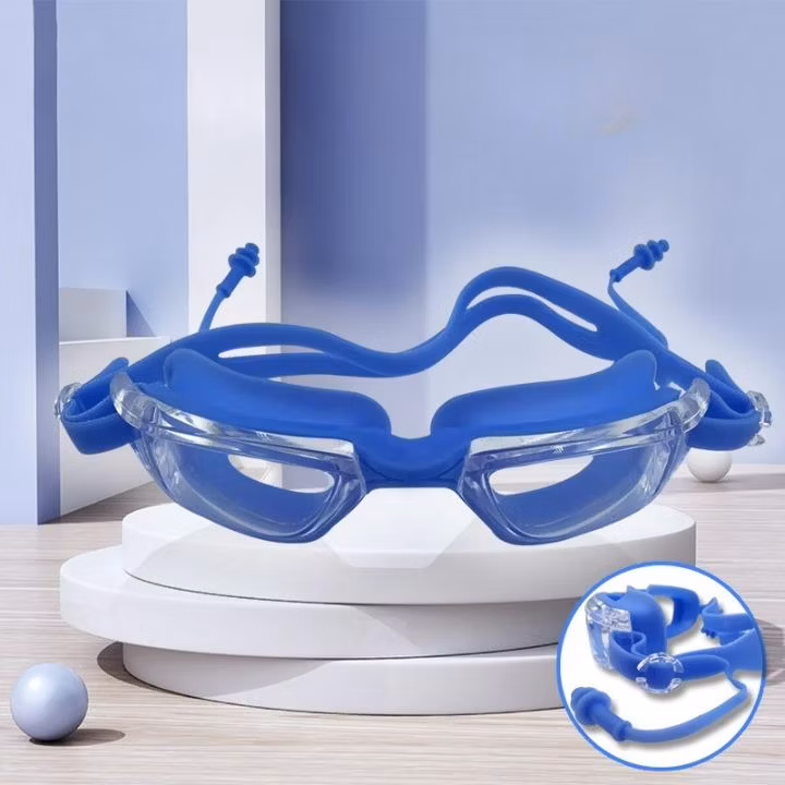 OEM Adult Waterproof and Fog-Proof HD Transparent One-Piece Earplugs Swimming Goggles