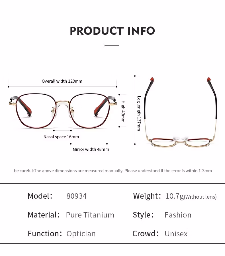 80934 Custom Classic Optical Eyeglasses Ultralight Eyewear Pure Titanium Glasses Frames Rimless Glasses for Child Teenager