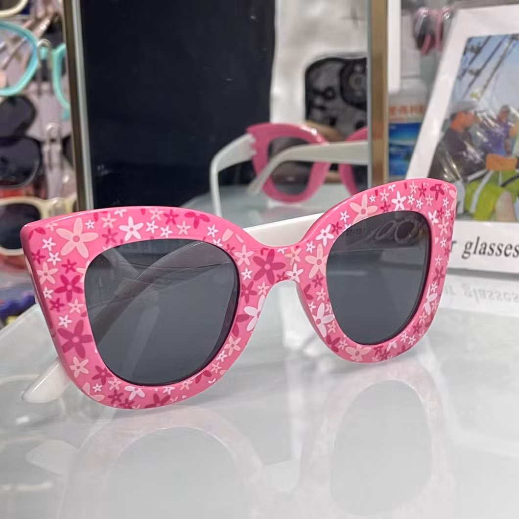 Gradient Lens Children&prime;s Cat Eye Sunglasses Kids Girls Cute Baby Eyeglasses Round Floral Print Eyewear Child Glasses