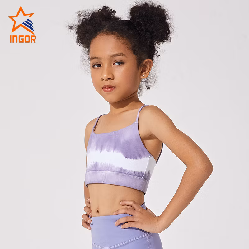 Ingorsports Kids Tie Dye Activewear Bra Soft Bottom Elastic Band for Kids Sports Running Yoga Athletic Fitness Wear Girl&prime;s Swimsuit