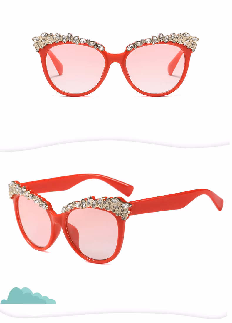 Kids Sun Glasses Hot Selling Retro Oversized Diamond Cat Eye Rhinestone Designer Sunglasses Eyeglasses Frames