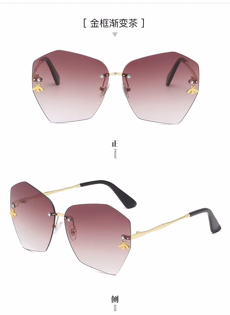 Fashion Metal Rimless Small Frames Designer Shade HD UV400 Sun Glasses Sunglasses for Men with Cases
