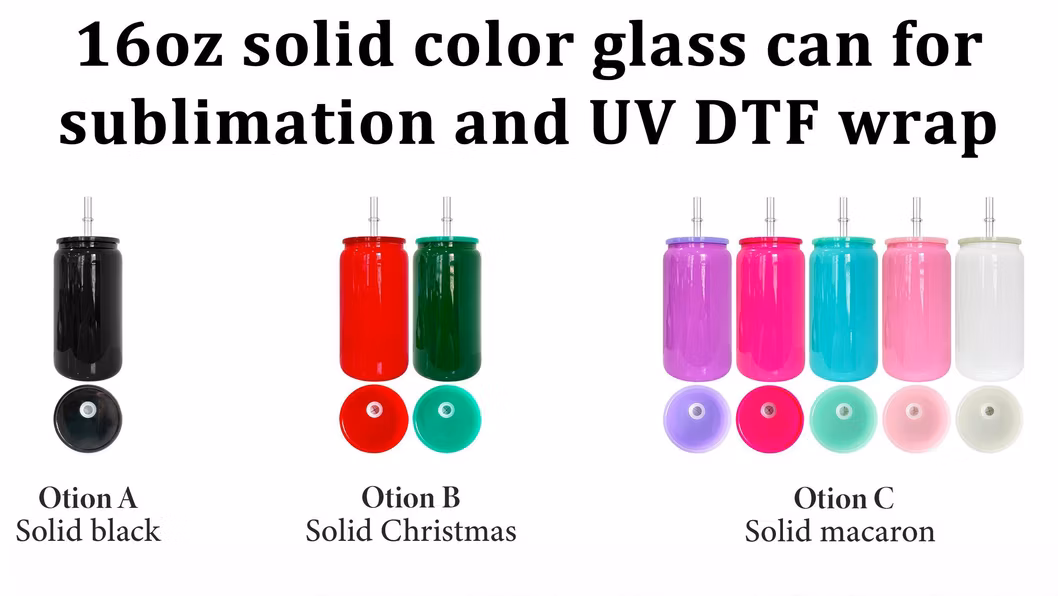 UV Dtf Glossy Colored 16oz Cans Glass Tumbler with Clear Plastic Straw Can Shaped Drinkware Beer Glasses Cup for Drinking Camping