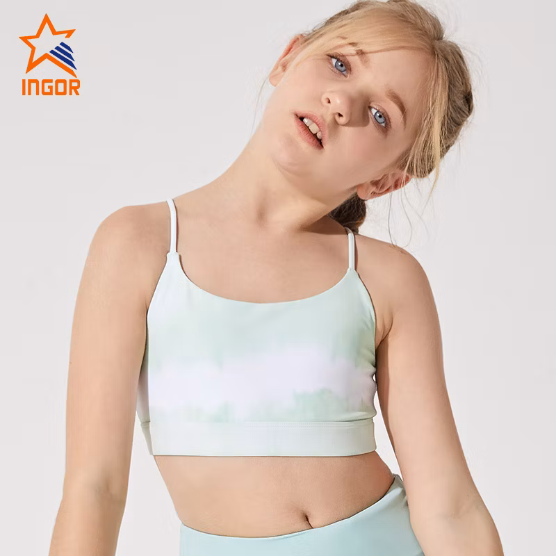 Ingorsports Kids Tie Dye Activewear Bra Soft Bottom Elastic Band for Kids Sports Running Yoga Athletic Fitness Wear Girl&prime;s Swimsuit
