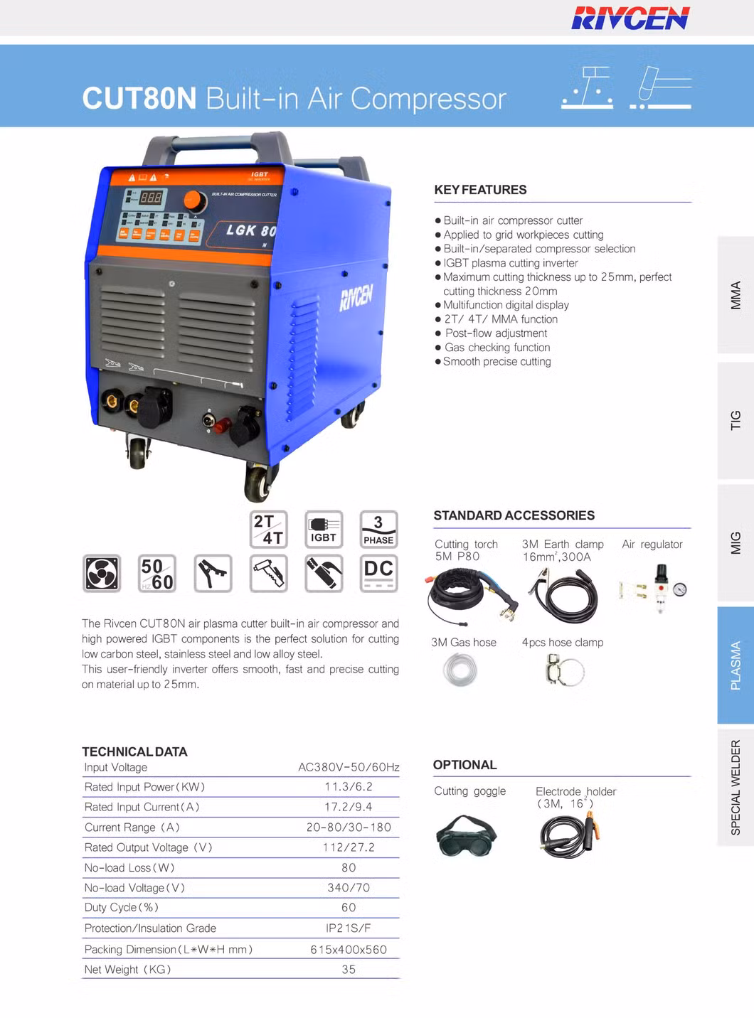 Industrial Portable DC Inverter Air Plasma Cutting Machine Lgk-80n IGBT for Metal Cutting
