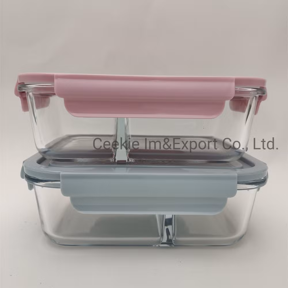 Food Container Microwaveable Oven Safe Borosilicate Glass Lunch Box Travel Glassware with Partition
