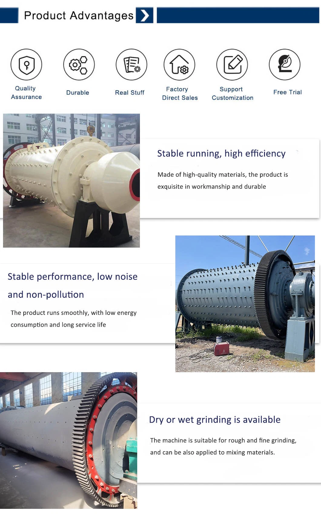 Wet/Dry Ball Mill for Gold Ore, Rock, Copper, Cement Grinding Machinery