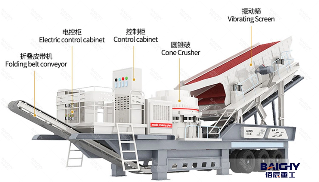 Wheel Type Mobile Cone Stone Crusher, Portable Gold Mining Iron Ore Crushing Station, Aggregate Concrete Mobile Cone Crusher