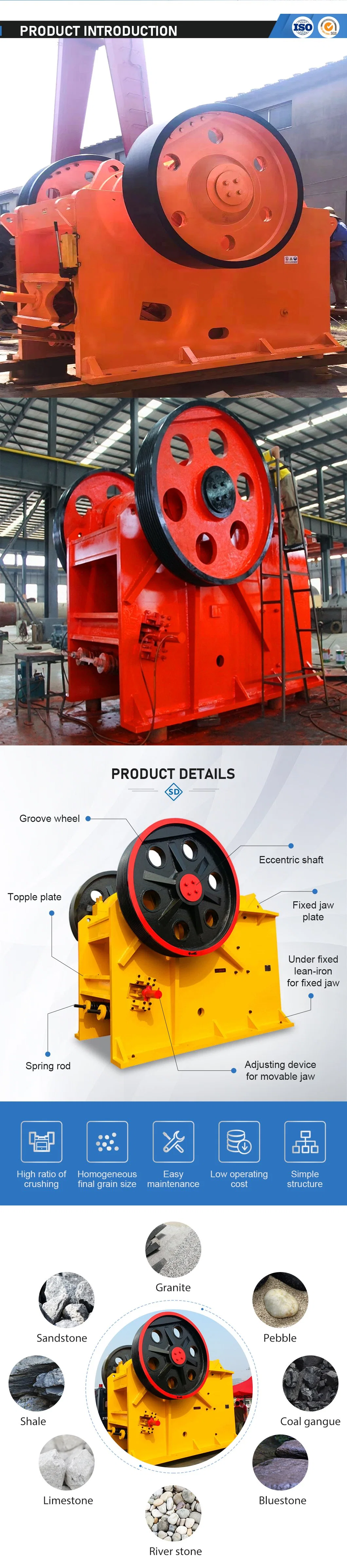 Customered Stone Jaw Crusher for Gold Ore