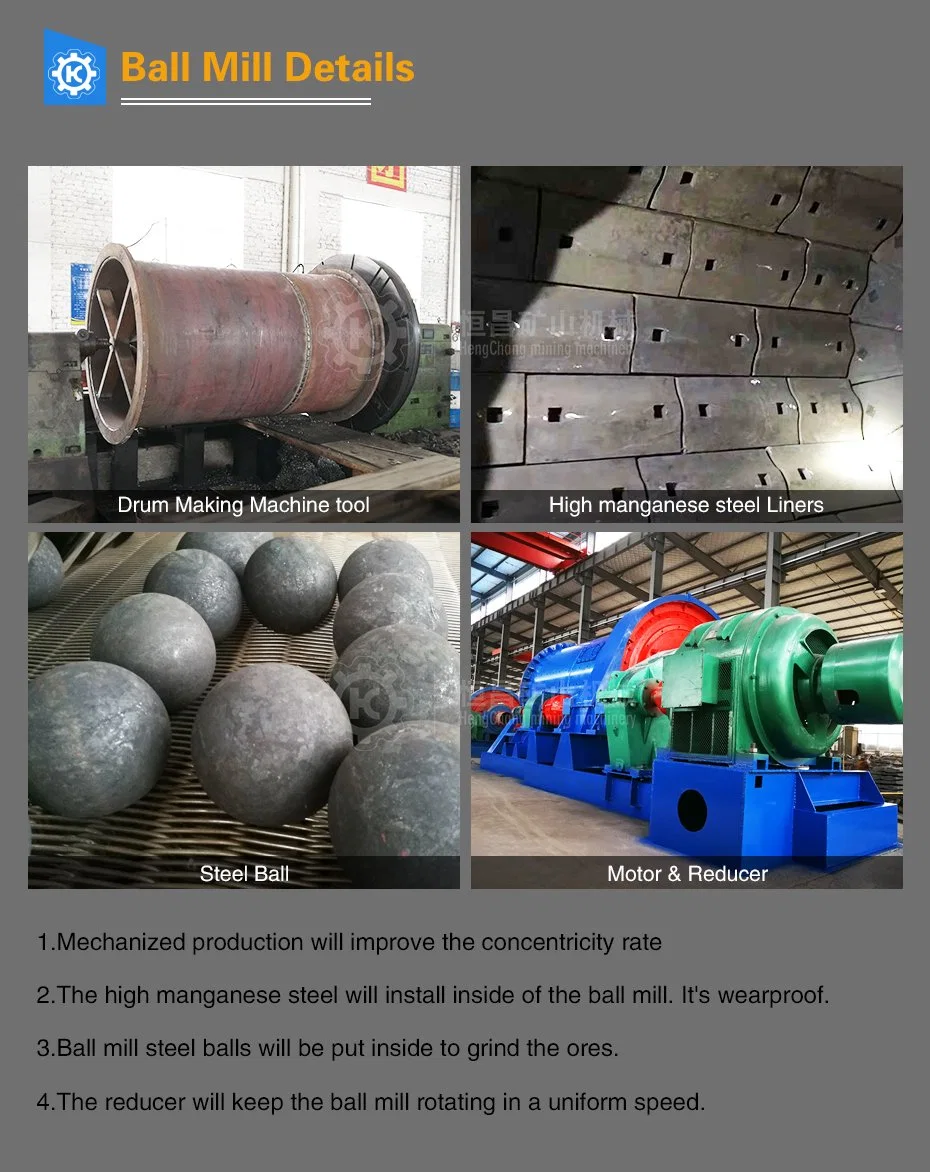 Gold Mining Processing Equipment Wet Continuous 1200 X2400 Gold Ball Mill