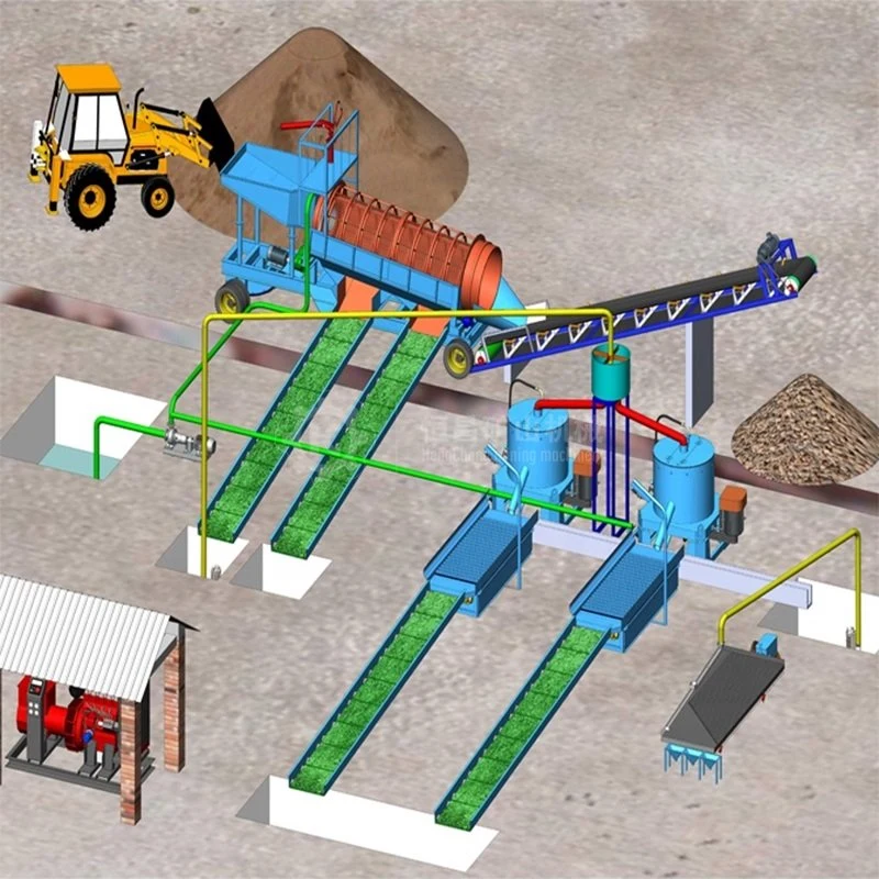 Jiangxi Hengchang Panning Portable 100 Tph Large Scale Gold Mining Machine with Sluice Box