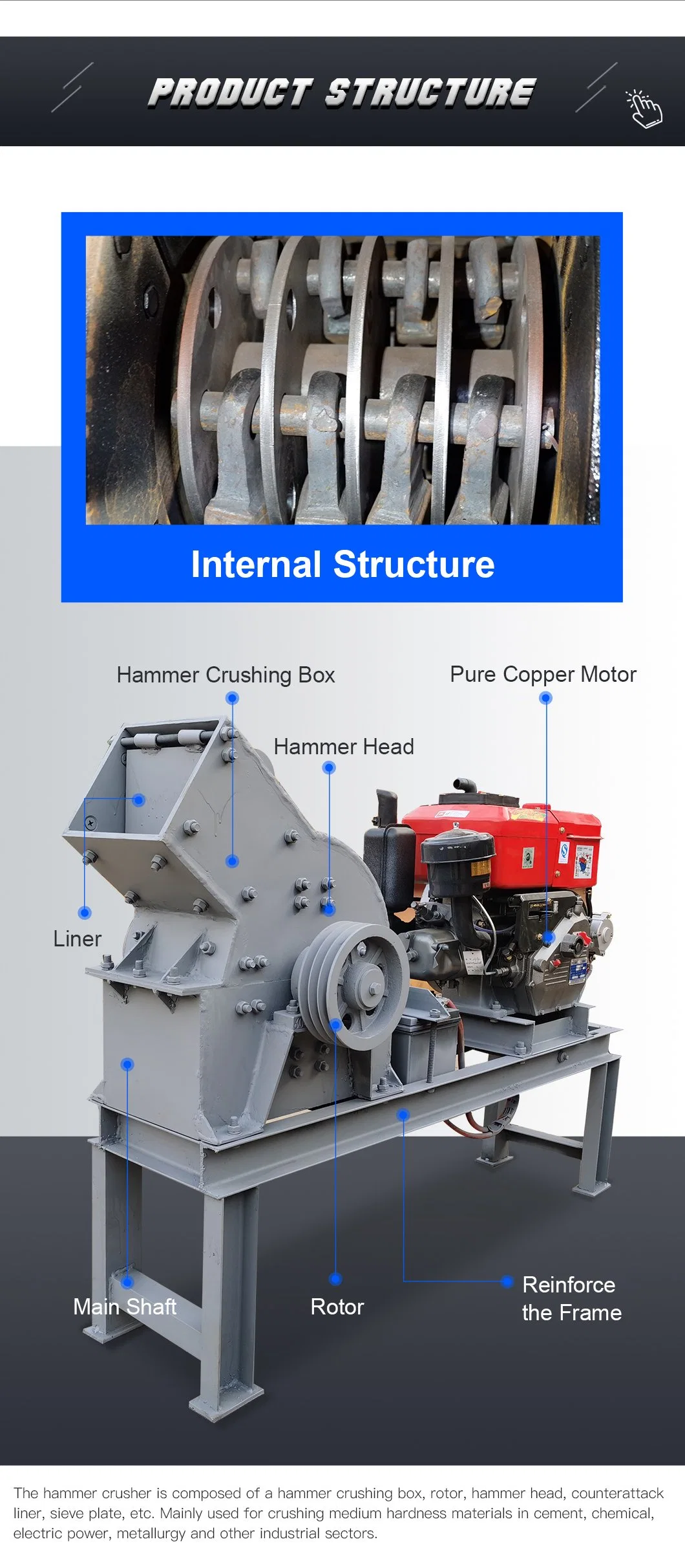 Original Manufacturer Hammer Stone Crushers for The Production of Small Stones and Fine Sand/Processing of Ores/Rocks/Gold/Granite/Shale/Gypsum/Limestone/Glass