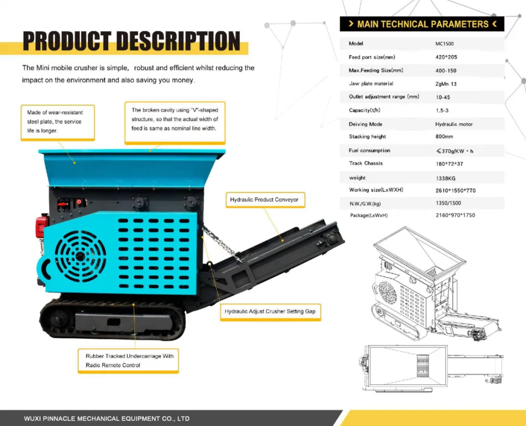 Mini Mobile Small Portable Stone Rock Concrete Crushing Jaw Crusher Concrete Crusher