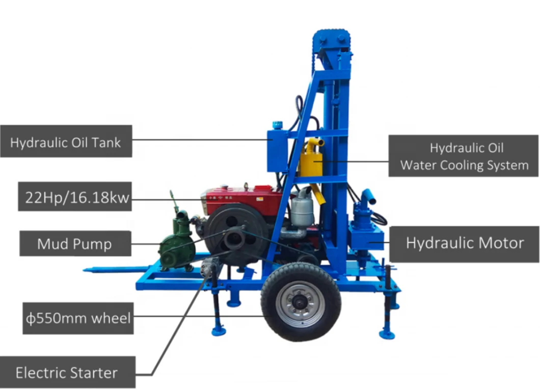 Pearldrill Pneumatic Drill Wheel 200m Portable Water Well Drilling Rigs Hosehold Borehole Drilling Machine